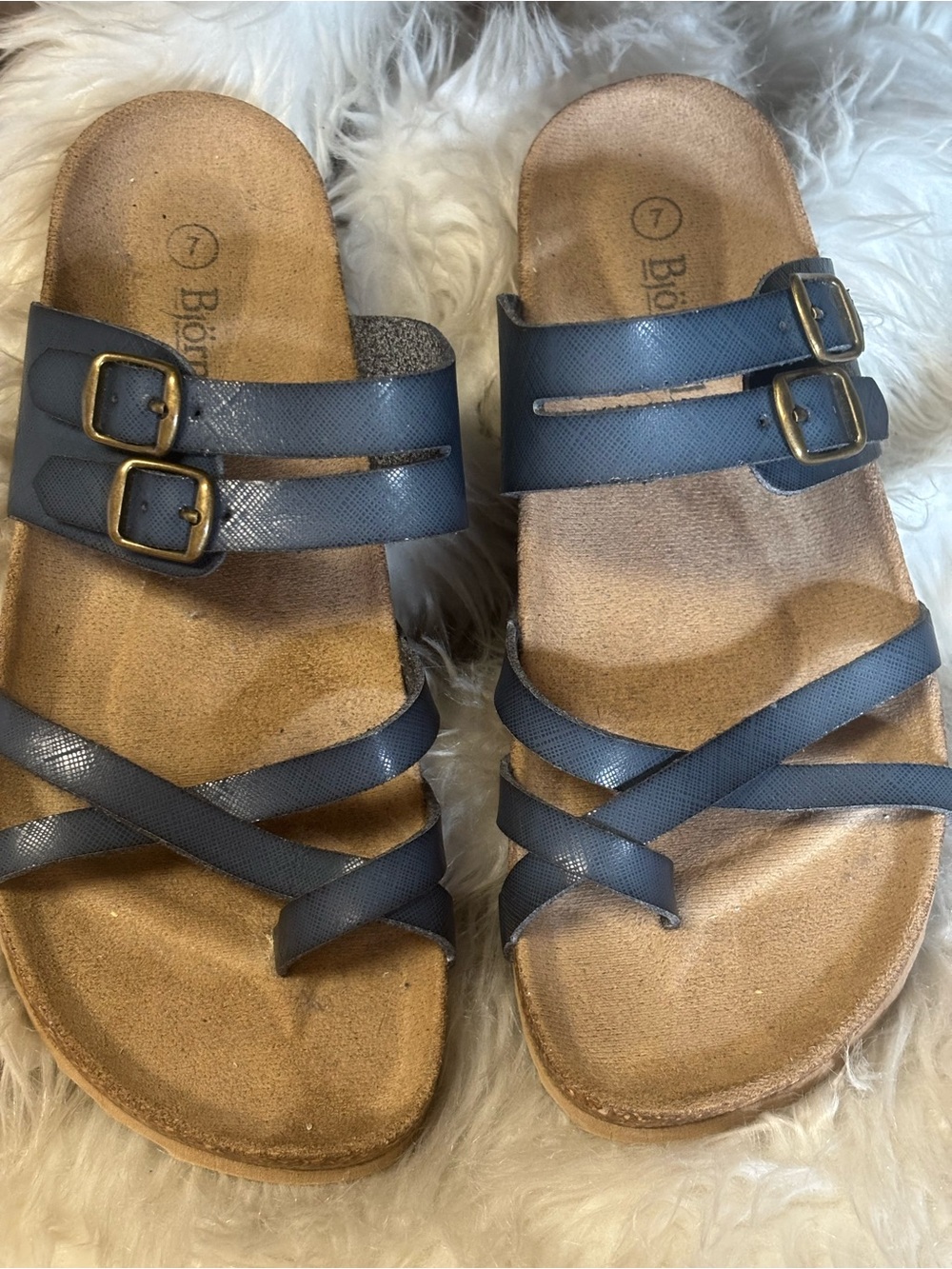 BJORNDAL Beach Blue Leather Sandals Flip Flop Shoes Women’s Sz 7